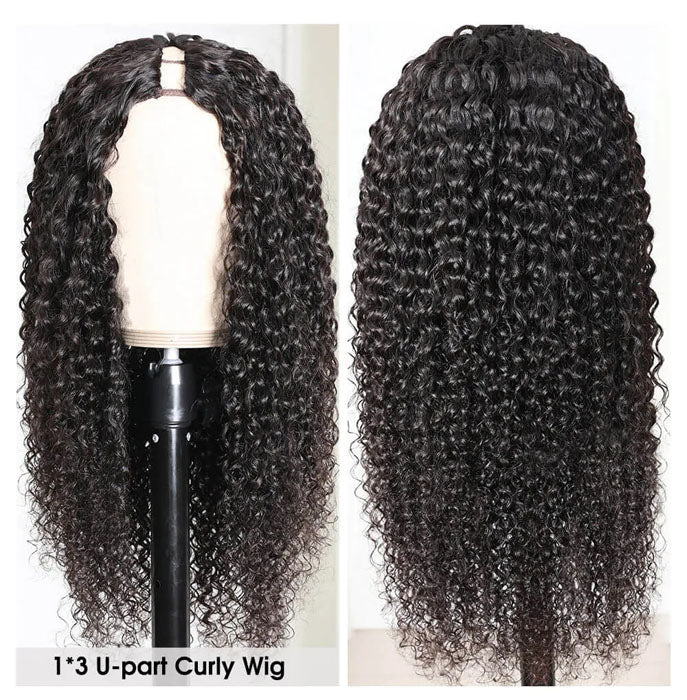 GS Virgin Hair U Part Wig Brazilian Hair Deep Curly Wig Natural Color 100%Vrigin Hair Cabello Series