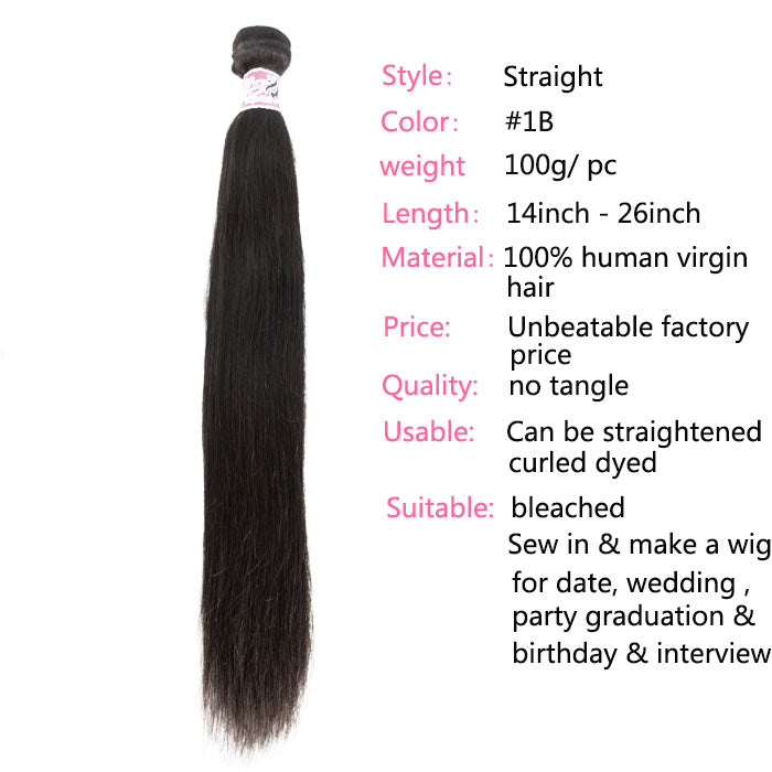 GS Virgin Hair Straight Hair 4 Bundles with 4X4 HD Lace Closure Middle Part ,Natural Black 100% Virgin Hair