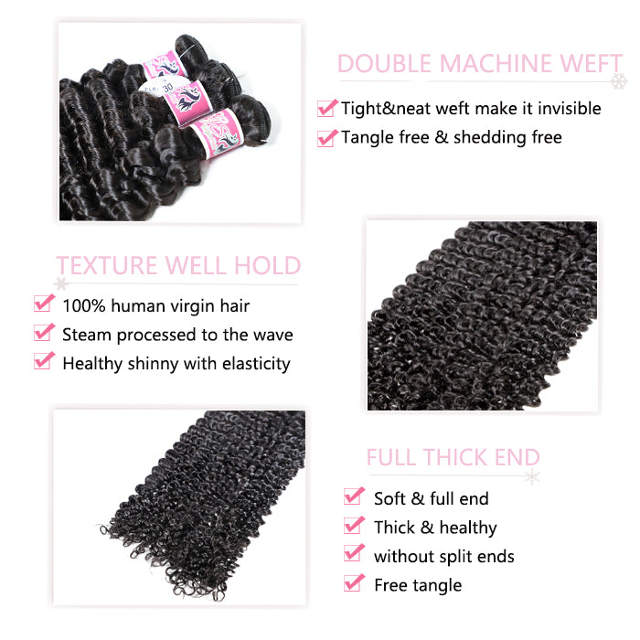 GS Virgin Hair Malaysian Natural Color Deep Curly Virgin  Hair Weave Curly Women's Hair Weave Cabelllo Series