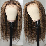 GS Virgin Hair 13x4 180 Density  Honey Blonde Money Piece Highlight Lace Front Curly Human Hair Wigs Cabello  Series
