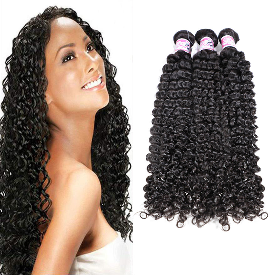 GS Virgin Hair Malaysian Natural Color Deep Curly Virgin  Hair Weave Curly Women's Hair Weave Cabelllo Series
