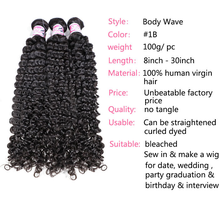 GS Virgin Hair Transparent Deep Curly Human Hair 3 Bundles With Lace Closure Virgin Hair Curly Bundles  Natural Black  Cabello Series