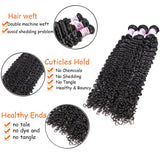 GS Virgin Hair Transparent Deep Curly Human Hair 3 Bundles With Lace Closure Virgin Hair Curly Bundles  Natural Black  Cabello Series