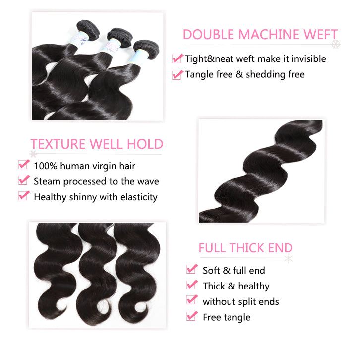 GS Virgin Hair Blue Series Indian Body Wave Human Hair Weft 3Pcs/pack