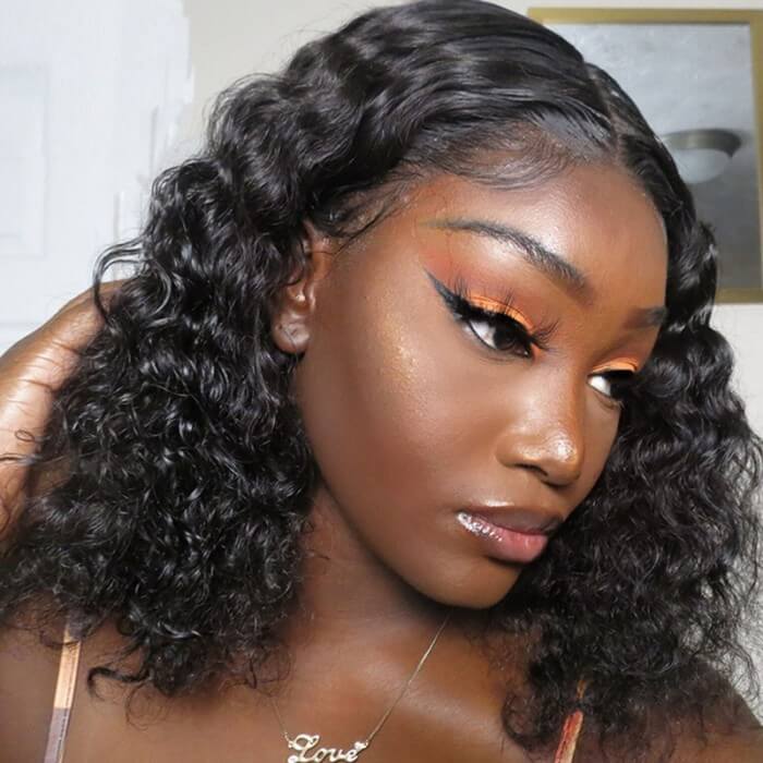 GS Virgin Hair Short Deep Curly Bob 13X4 Lace Front Human Hair Wig