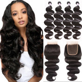 GS Virgin Hair 4pcs Brazilian Virgin Hair Body Wave Hair Bundles With 5X5 Transparent Lace Closure