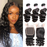 GS Virgin Hair Loose Wave 5×5 Lace Closure and Brazilian Hair Braid Loose Weave 3 Bunch Cabello Series