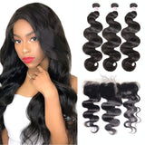 GS Virgin Hair Long Silky Body Wave Hair Weaves With 13X4 Lace Closure 3 Pcs Thick And Soft Hair Human Hair Bundles