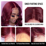 GS Virgin Hair 99J Body Wave Wigs 4*4 13*4 Lace Closure Wigs Burgundy Colored Wigs