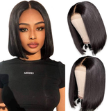 GS Virgin Hair Short Asymmetrical Blunt Cut 4X4 Bob Wigs Super Soft Cabello series