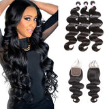 GS Virgin Hair Body Wave 5x5 HD Invisible Knots Lace Closure with 3 Bundles Virgin Human Hair