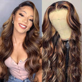 GS Virgin Hair Balayage Highlights 180 density 13x4 Lace Front Wigs Body Wave Human Hair Wigs Cabello series