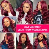 GS Virgin Hair 99J Body Wave Wigs 4*4 13*4 Lace Closure Wigs Burgundy Colored Wigs