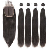 GS Virgin Hair Brazilian Straight Hair 4 Bundles With 5*5 Transparent Lace Closure Bundles And Closure Deals