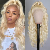 GS Virgin hair Cabello Series 150% density Virgin Human Hair Soft Long 613 Blonde Body wave  13x4 Lace Frontal Wig