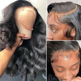 GS Virgin Hair New Style Bouncy Body Wave 13x4 Transparent Lace Frontal Wigs Human Hair Natural Black