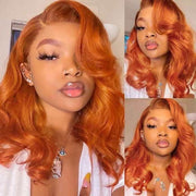GS Virgin Hair Orange Ginger Body Wave Lace Front Wig Color Human Hair Women's Wig 20-24 Inch 180 Density