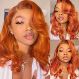 GS Virgin Hair Orange Ginger Body Wave Lace Front Wig Color Human Hair Women's Wig 20-24 Inch 180 Density