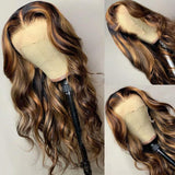 GS Virgin Hair Balayage Highlights 180 density 13x4 Lace Front Wigs Body Wave Human Hair Wigs Cabello series