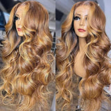 GS Virgin Hair Honey Blonde Highlight 150 density 13X4 Lace Frontal Wigs Human Hair Body Wave Colored Wigs Cabello Series