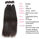 GS Virgin Hair 3 Bundles Straight With Closure 100% Virgin Remy Human Hair 13X4 HD Lace Closure Natural Black Color