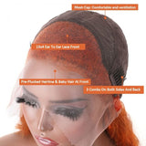 GS Virgin Hair Orange Ginger Body Wave Lace Front Wig Color Human Hair Women's Wig 20-24 Inch 180 Density