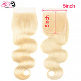 GS Virgin Hair Color 613 5*5 Lace Closures Body Wave And 3 Bundles Blonde Brazilian Body Wave Hair Bundles