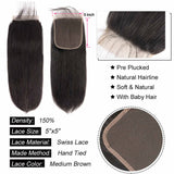 GS Virgin Hair Upgrade 4X4 Middle Part Lace Closure with Baby Hair Straight Human Hair Closure Middle Part Natural Black Cabello Series