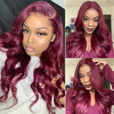 GS Virgin Hair 99J Body Wave Wigs 4*4 13*4 Lace Closure Wigs Burgundy Colored Wigs
