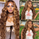GS Virgin Hair Honey Blonde Highlight 150 density 13X4 Lace Frontal Wigs Human Hair Body Wave Colored Wigs Cabello Series