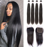 GS Virgin Hair Cabello Series 4pcs Indian Straight Virgin Hair With 4X4 HD Lace Closure