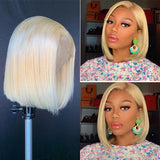 GS Virgin Hair 4x4 Virgin Blond 10a 613 Lacefront Bob Wig,Short Blonde 613 Bob Wig