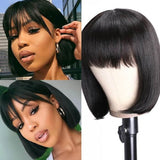 Gs Virgin Hair Human Hair Bob Wig With Bangs 150% Density Virgin Remy Hair Classic Glue-less Wig