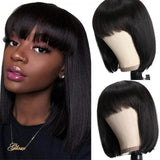 Gs Virgin Hair Human Hair Bob Wig With Bangs 150% Density Virgin Remy Hair Classic Glue-less Wig
