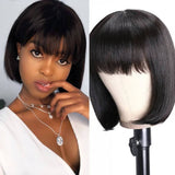 Gs Virgin Hair Human Hair Bob Wig With Bangs 150% Density Virgin Remy Hair Classic Glue-less Wig