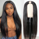 GS Virgin Hair U Part Human Hair Wigs Brazilian Virgin Straight 150 Density Glueless Middle Part Wig  Natural Color Cabello Series