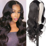GS Virgin Hair 150% Density Body Wave Natural Color Brazilian Hair U Part Women's Wig