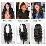 GS Virgin Hair 150% Density Body Wave Natural Color Brazilian Hair U Part Women's Wig
