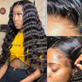 Gs Virgin Hair Deep Wave Lace Frontal Wig With Baby Hair Glueless Deep Curl Human Hair Wig 150% Density
