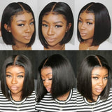 GS Virgin Hair Short Straight Lace Frontal Bob Wig With Baby Hairs Along The Hairline 100% Human Hair Without Bangs