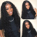 GS Virgin Hair Water Wave Human Hair Wigs 5x5 Lace Closure Wigs Curly Style Natural Black