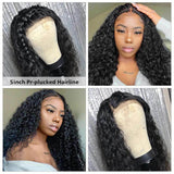 GS Virgin Hair Water Wave Human Hair Wigs 5x5 Lace Closure Wigs Curly Style Natural Black