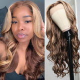 GS Virgin Hair Honey Blonde Highlight 150 density 13X4 Lace Frontal Wigs Human Hair Body Wave Colored Wigs Cabello Series