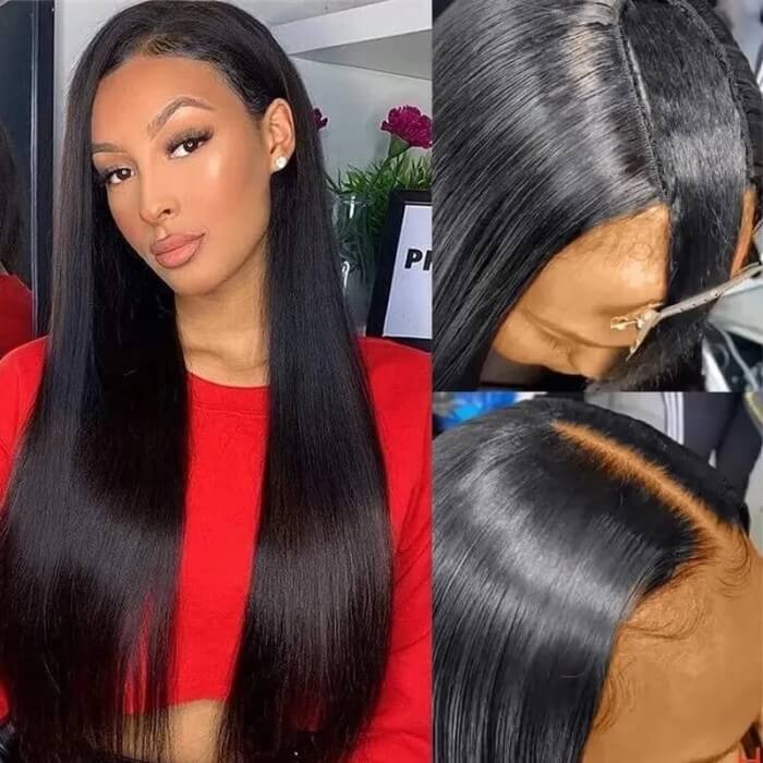 GS Virgin Hair U Part Human Hair Wigs Brazilian Virgin Straight 150 Density Glueless Middle Part Wig  Natural Color Cabello Series